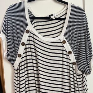 Moa Moa Plus Size Striped Short Sleeve Top 1X